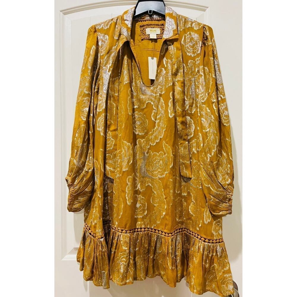 NWT❤️Anthro Maeve Tie-Neck Metallic Dress szL - Picture 2 of 11